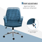Vinsetto Modern Mid-Back Tufted Velvet Home Office Desk Chair with Arms, Swivel Adjustable Accent Chair with Soft Seat