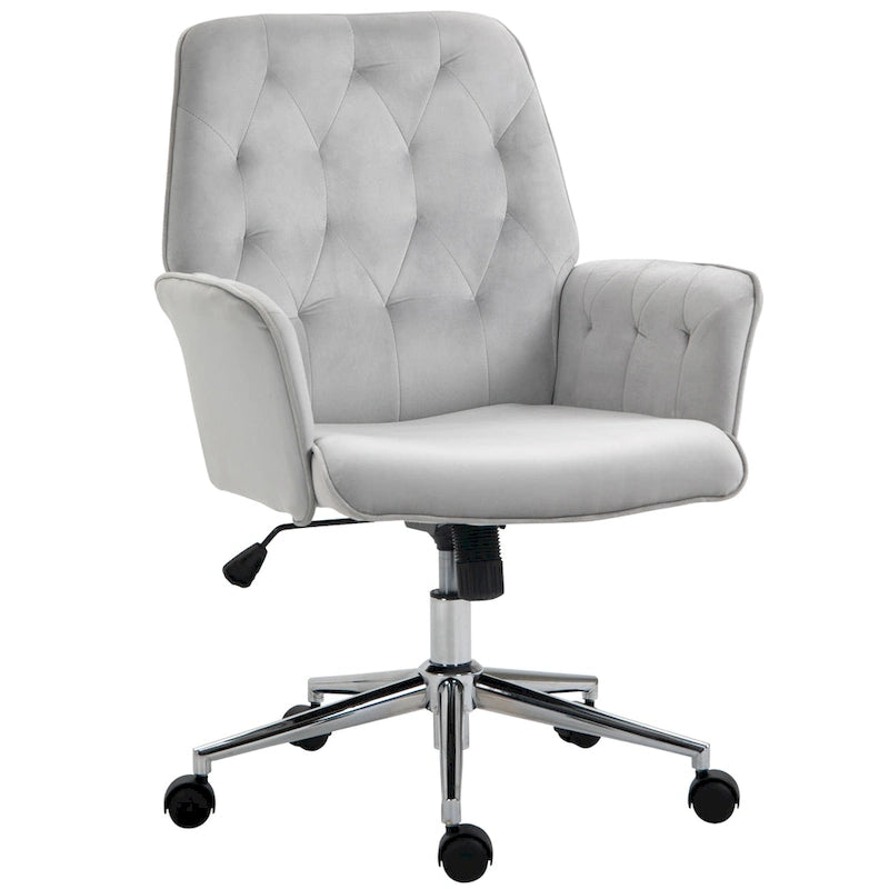 Vinsetto Modern Mid-Back Tufted Velvet Home Office Desk Chair with Arms, Swivel Adjustable Accent Chair with Soft Seat