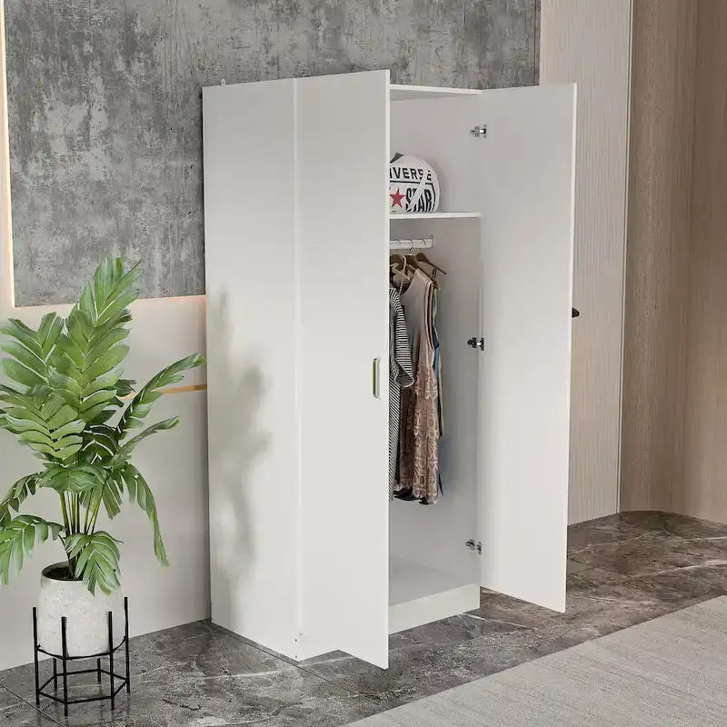 Kerrogee 5-Tier Wardrobe Armoire with 2-Door & Hanging Rod - 31.5L x 15.7W x 70.9H