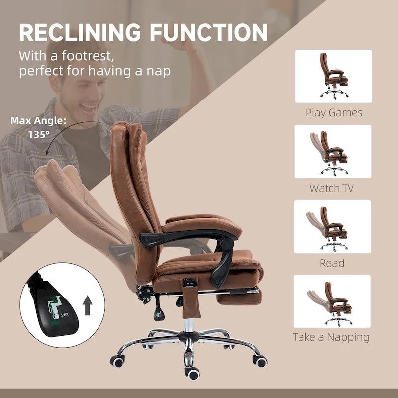 Vinsetto Massage Office Chair with 6 Points, Heated High Back Recliner with Adjustable Height, Swivel Wheels