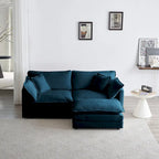 Chenille L-Shaped Sectional, 2 Seater Loveseat with Ottoman Blue