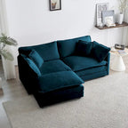 Chenille L-Shaped Sectional, 2 Seater Loveseat with Ottoman Blue