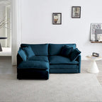 Chenille L-Shaped Sectional, 2 Seater Loveseat with Ottoman Blue