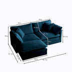 Chenille L-Shaped Sectional, 2 Seater Loveseat with Ottoman Blue