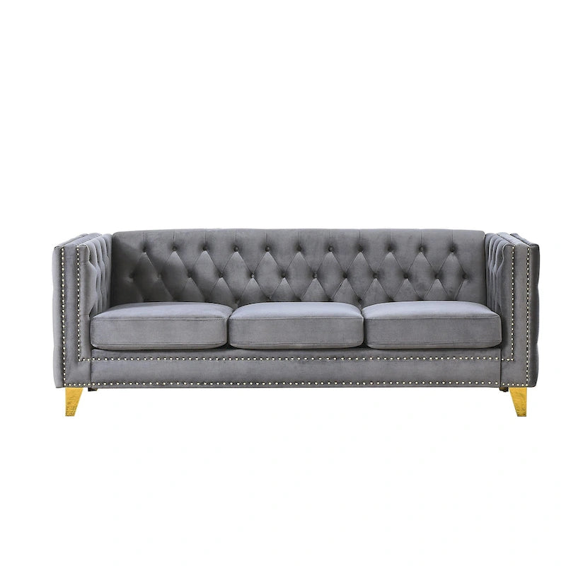 {Contact us for 3D modeling} Velvet Sofa for Living Room,Buttons Tufted Square Arm Couch, Modern Couch Upholstered Button and Me