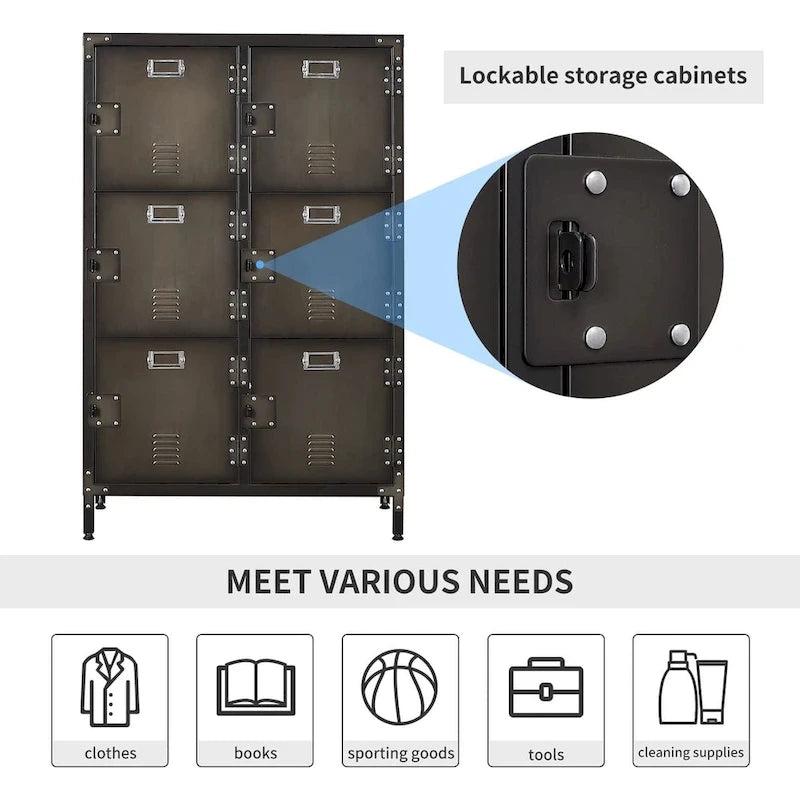 6 Doors Metal Locker Storage Cabinet