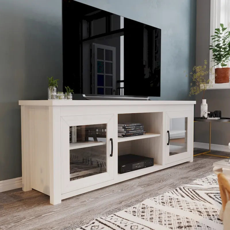 Classic TV Stand for up to 80 TVs-Glass Fronted Doors-Modern Finish - 65W x 16D x 23.625H