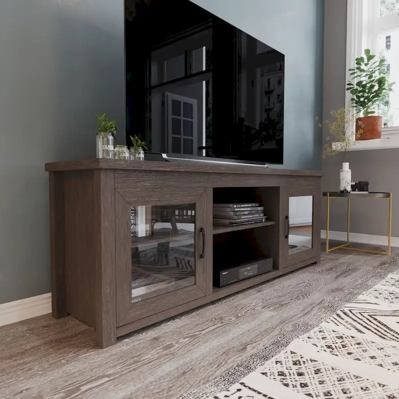 Classic TV Stand for up to 80 TVs-Glass Fronted Doors-Modern Finish - 65W x 16D x 23.625H