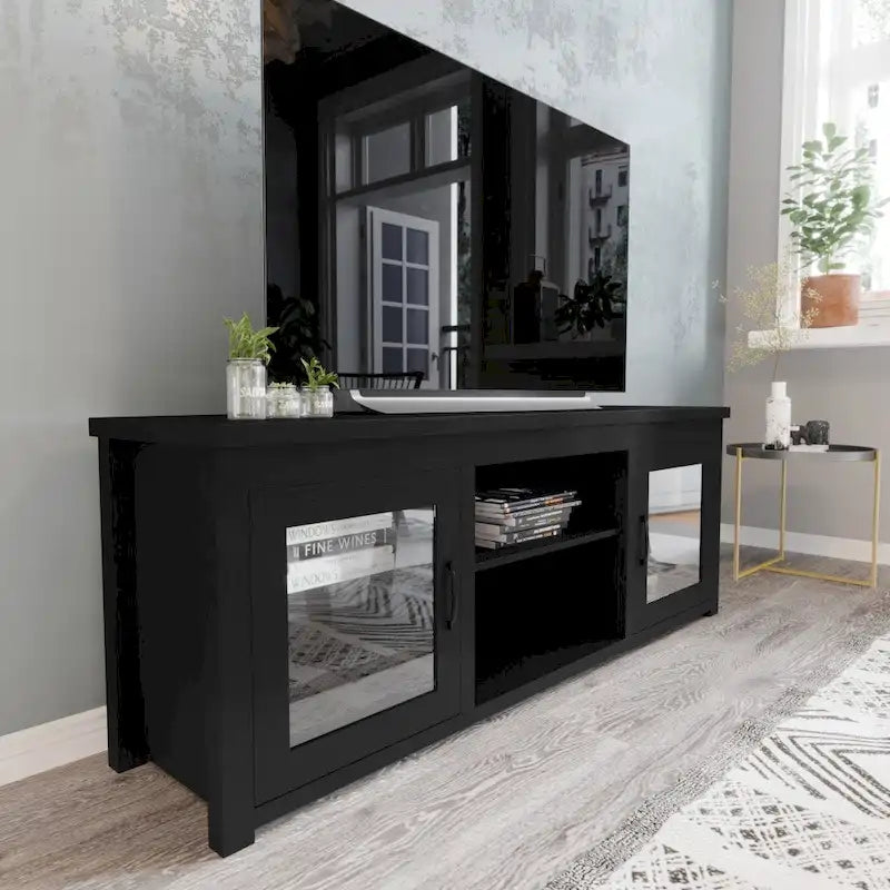 Classic TV Stand for up to 80 TVs-Glass Fronted Doors-Modern Finish - 65W x 16D x 23.625H