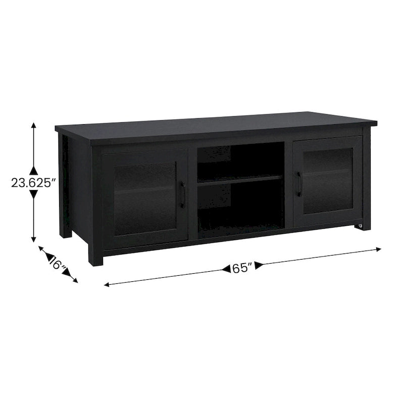 Classic TV Stand for up to 80 TVs-Glass Fronted Doors-Modern Finish - 65W x 16D x 23.625H