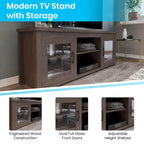 Classic TV Stand for up to 80 TVs-Glass Fronted Doors-Modern Finish - 65W x 16D x 23.625H