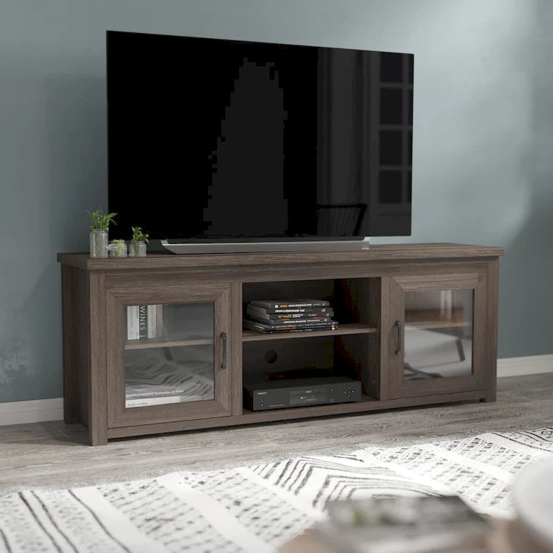 Classic TV Stand for up to 80 TVs-Glass Fronted Doors-Modern Finish - 65W x 16D x 23.625H