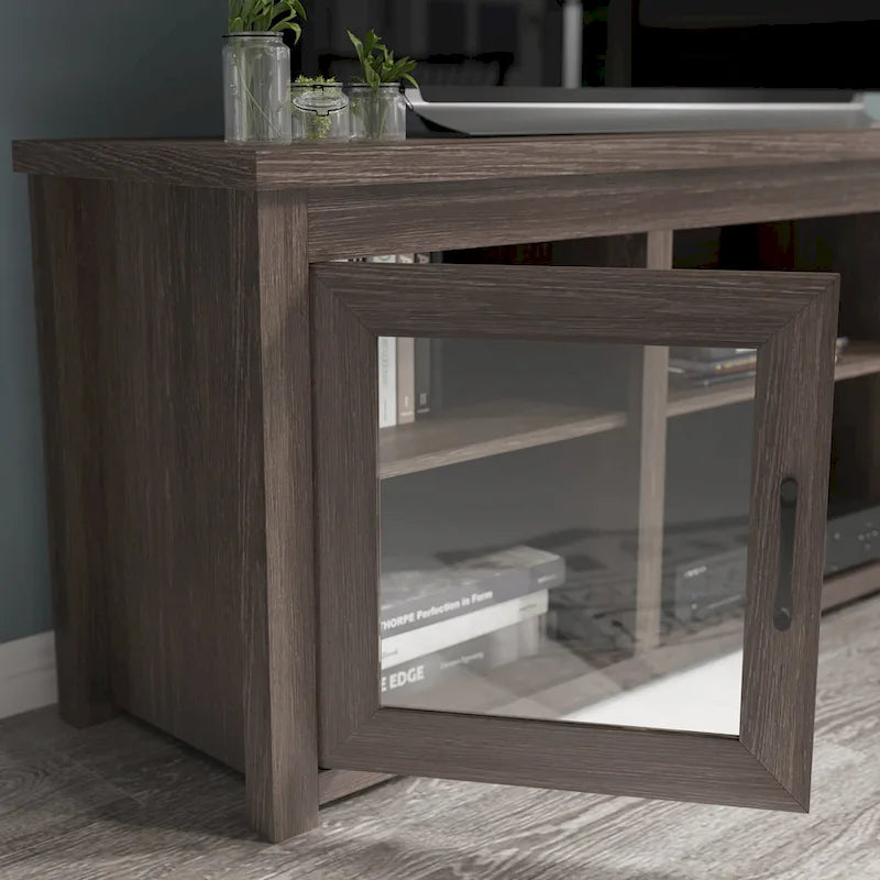 Classic TV Stand for up to 80 TVs-Glass Fronted Doors-Modern Finish - 65W x 16D x 23.625H