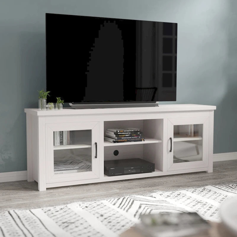 Classic TV Stand for up to 80 TVs-Glass Fronted Doors-Modern Finish - 65W x 16D x 23.625H
