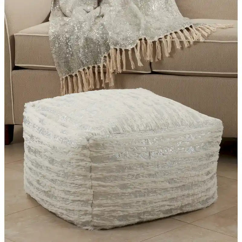 Faux Fur Pouf With Foil Print Design