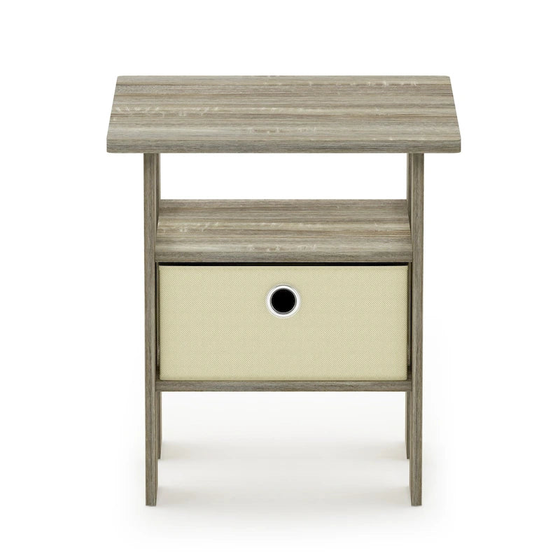 Furinno Andrey End Table Nightstand with Bin Drawer, Sonoma Oak/Ivory