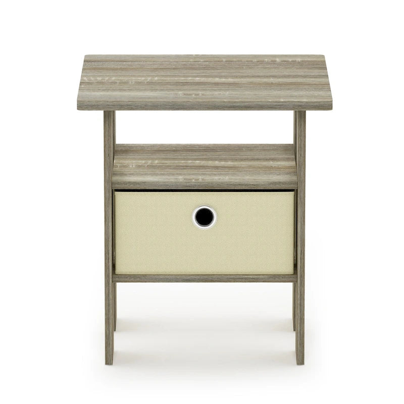 Furinno Andrey End Table Nightstand with Bin Drawer, Sonoma Oak/Ivory