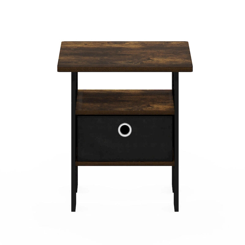 Furinno Andrey End Table Nightstand with Bin Drawer, Sonoma Oak/Ivory