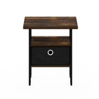 Furinno Andrey End Table Nightstand with Bin Drawer, Sonoma Oak/Ivory