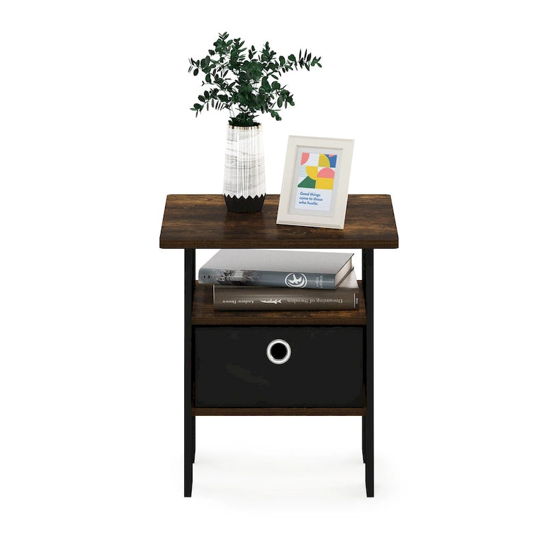 Furinno Andrey End Table Nightstand with Bin Drawer, Sonoma Oak/Ivory