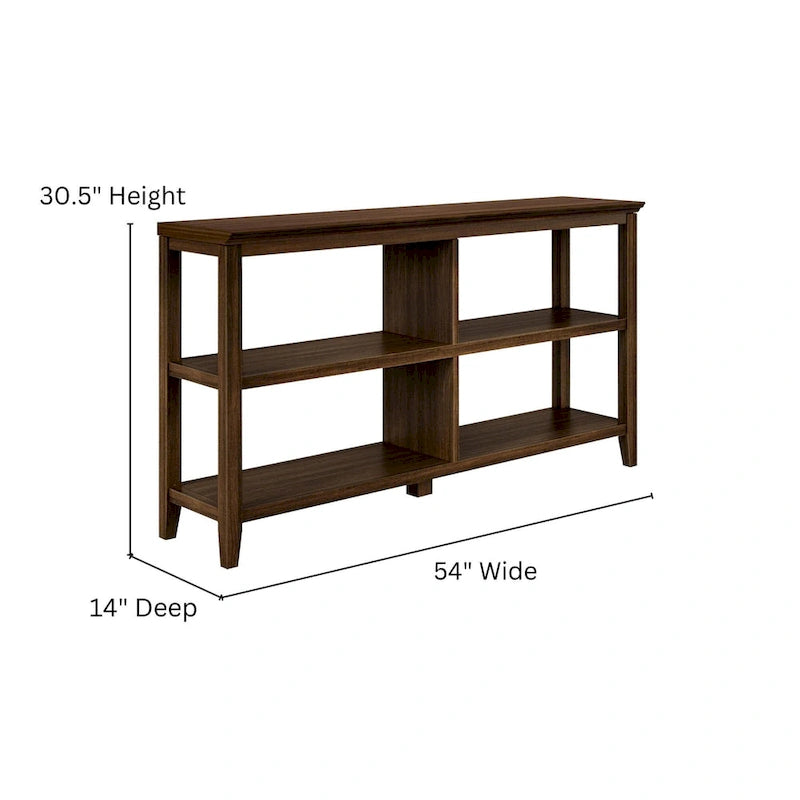 Edenton Wide Low 54W Bookcase with 2 Shelves, Walnut