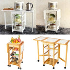 Folding Rolling Wood Trolley Island Kitchen Cart w/2 Baskets&1 Drawer