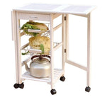 Folding Rolling Wood Trolley Island Kitchen Cart w/2 Baskets&1 Drawer
