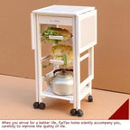 Folding Rolling Wood Trolley Island Kitchen Cart w/2 Baskets&1 Drawer