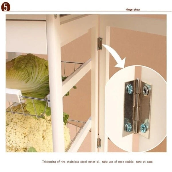 Folding Rolling Wood Trolley Island Kitchen Cart w/2 Baskets&1 Drawer