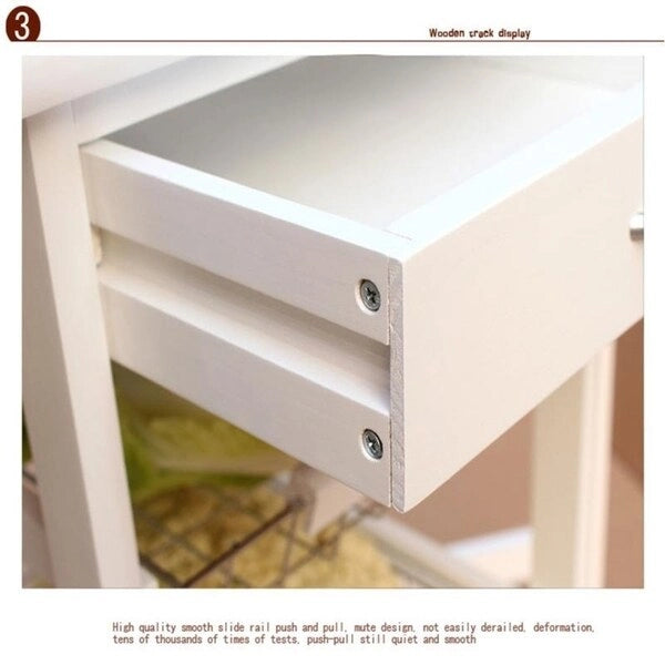 Folding Rolling Wood Trolley Island Kitchen Cart w/2 Baskets&1 Drawer