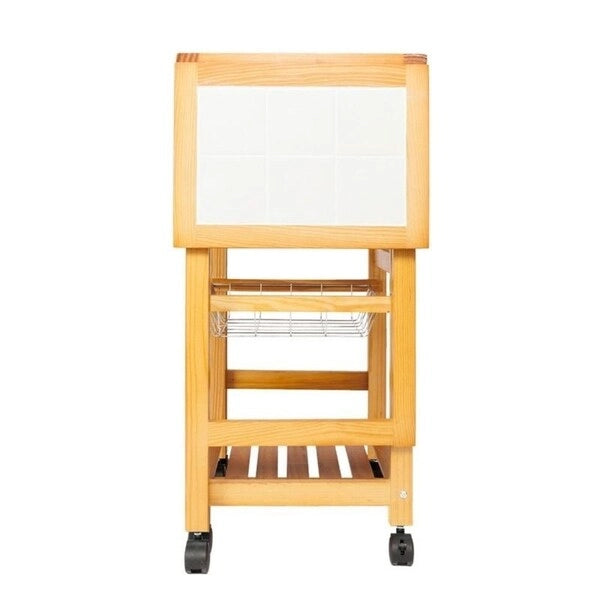 Folding Rolling Wood Trolley Island Kitchen Cart w/2 Baskets&1 Drawer