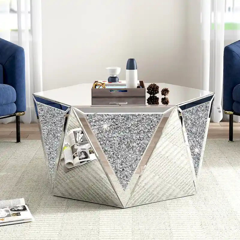 Mirrored Coffee Table Crystal Diamond Accent Table