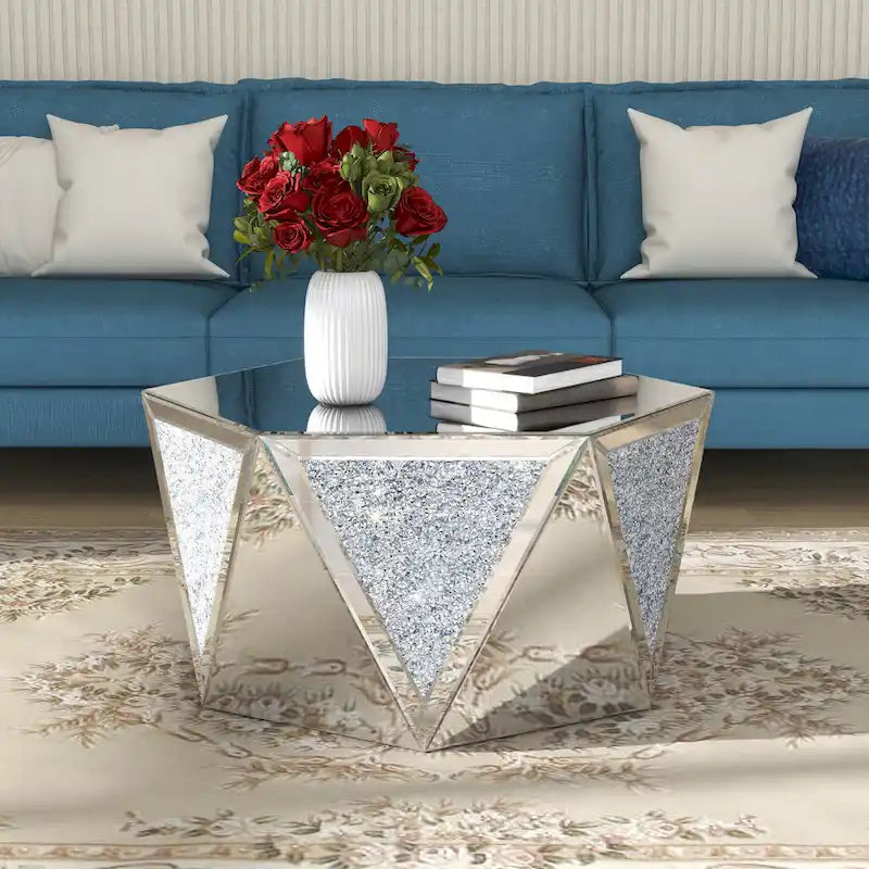 Mirrored Coffee Table Crystal Diamond Accent Table