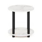 Furinno Turn-N-Tube 2-Tier Round Wooden End Table, Marble White