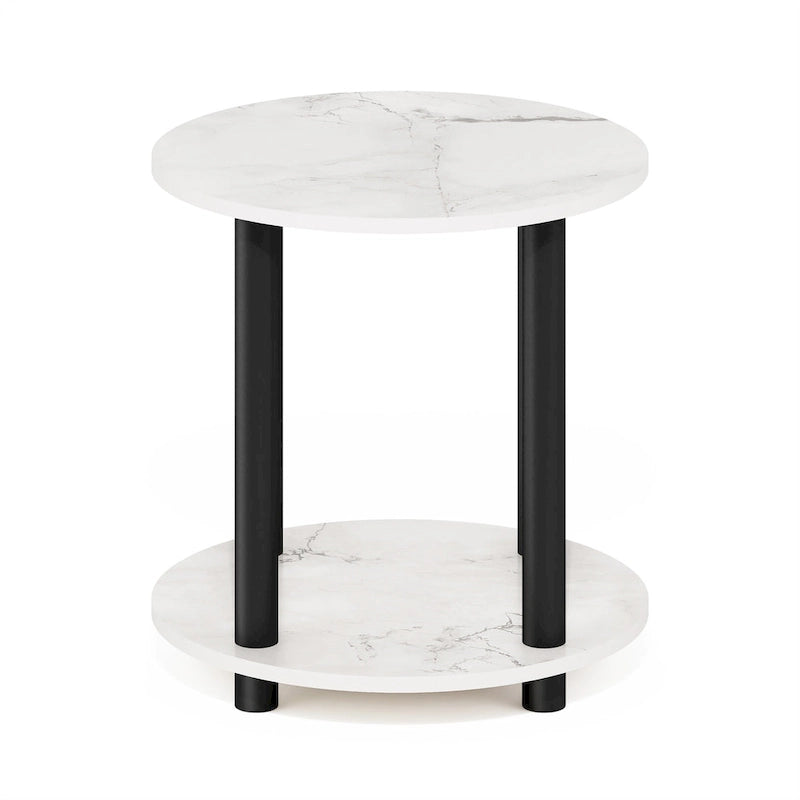 Furinno Turn-N-Tube 2-Tier Round Wooden End Table, Marble White