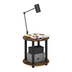 Furinno Turn-N-Tube 2-Tier Round Wooden End Table, Marble White