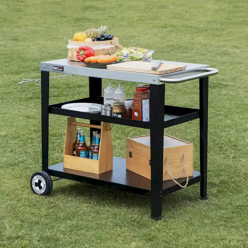 Royal Gourmet Movable 3-Shelf Grill Table with Removable Trash Bag Holder