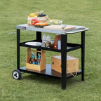 Royal Gourmet Movable 3-Shelf Grill Table with Removable Trash Bag Holder