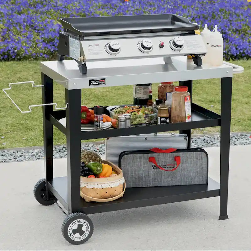 Royal Gourmet Movable 3-Shelf Grill Table with Removable Trash Bag Holder