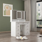 Elegant White Makeup Dressing Table with Adjustable Mirror Large Desk