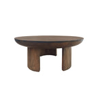 35 Inch Coffee Table, Handcrafted Round Mango Wood Top, Modern Curved Tripod Legs, Walnut Brown