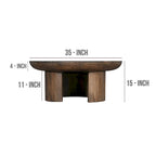 35 Inch Coffee Table, Handcrafted Round Mango Wood Top, Modern Curved Tripod Legs, Walnut Brown