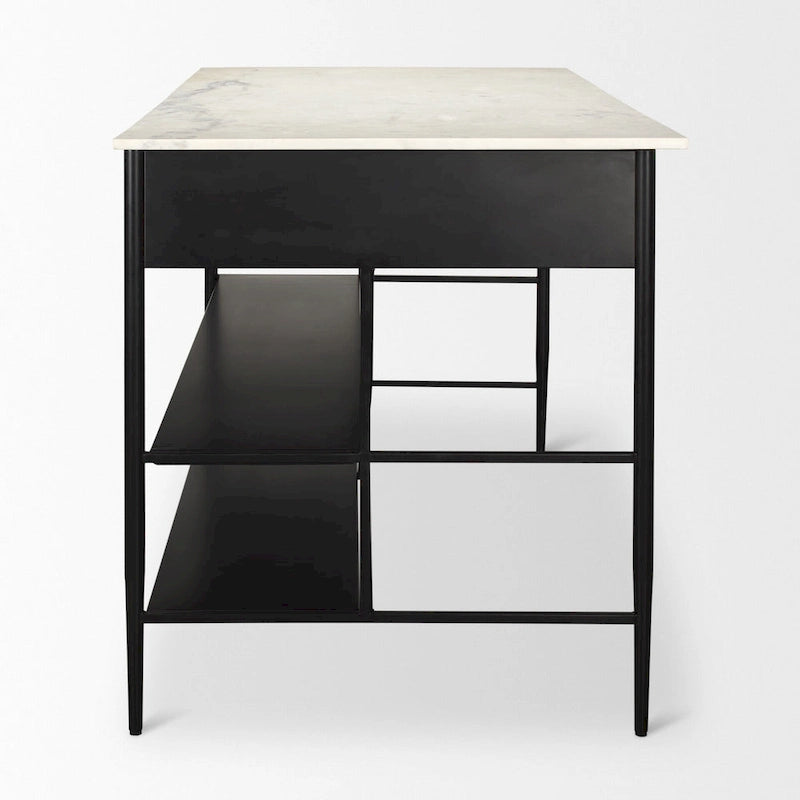 Amika White Solid Marble Top with Black Metal Base Kitchen Island