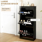 HOMCOM Shoe Cabinet for Entryway, Narrow Shoe Rack Storage Organizer with 3 Flip Drawers and Adjustable Shelves