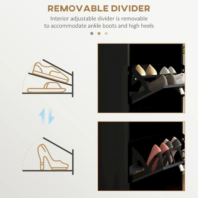 HOMCOM Shoe Cabinet for Entryway, Narrow Shoe Rack Storage Organizer with 3 Flip Drawers and Adjustable Shelves