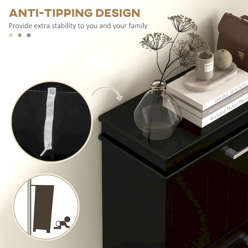 HOMCOM Shoe Cabinet for Entryway, Narrow Shoe Rack Storage Organizer with 3 Flip Drawers and Adjustable Shelves