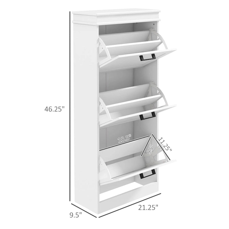 HOMCOM Shoe Cabinet for Entryway, Narrow Shoe Rack Storage Organizer with 3 Flip Drawers and Adjustable Shelves