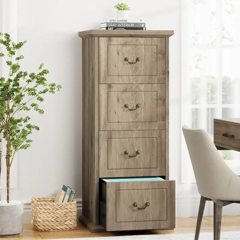 4-Drawer Wood Vertical File Filing Cabinet with Removable Hanging Rod for A4 /Letter Size