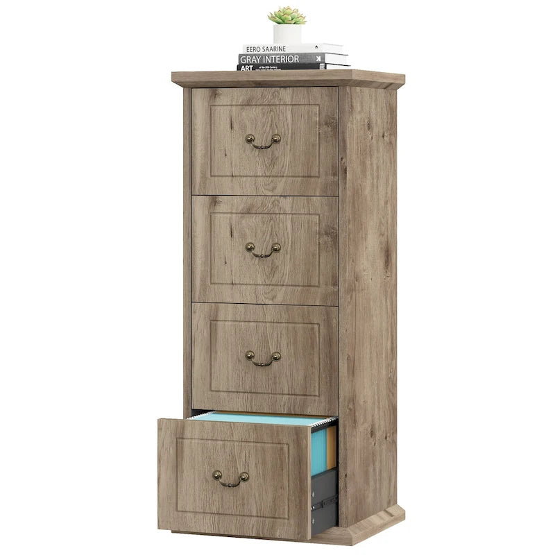 4-Drawer Wood Vertical File Filing Cabinet with Removable Hanging Rod for A4 /Letter Size