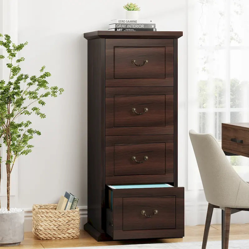 4-Drawer Wood Vertical File Filing Cabinet with Removable Hanging Rod for A4 /Letter Size